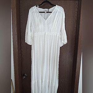 Cottage core Short sleeve cream boho maxi dress Large
